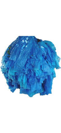 a pile of blue plastic bags on a black background