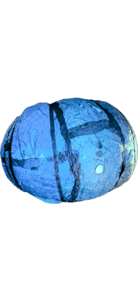 a blue glass sphere on a black background