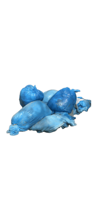 a pile of blue plastic bags on a black background